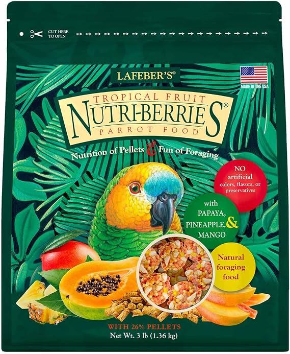 LAFEBER'S Tropical Fruit Nutri-Berries Pet Bird Food, Made with Non-GMO and Human-Grade Ingredients, for Parrots, 3 lb
