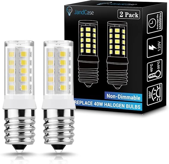 JandCase Microwave Light Bulbs Under Hood,E17 LED Bulb 40W Equivalent,6000K | Ceramic LED bulbs Replacement, Non-Dimmable, Daylight White Appliance Bulbs for Refrigerator Microwave Oven Stove Hood,2 Pack