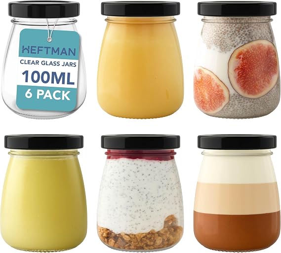 HEFTMAN Small Glass Jars with Lids - Set of 6 100ml