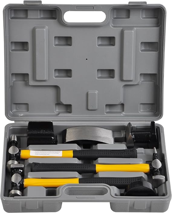 Auto Body Shaping and Forming Repair 7-Piece Kit Fender Roller Fixer Dent Remover Tool Set with Hammer and Dolly