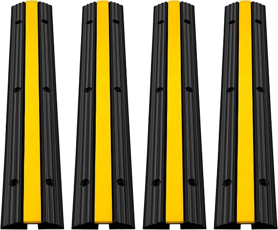 Happybuy 4 Pack of 1-Channel Rubber Cable Protector Ramps Heavy Duty 18000Lbs Load Capacity Cable Wire Cord Cover Ramp Speed Bump Driveway Hose Cable Ramp Protective Cover