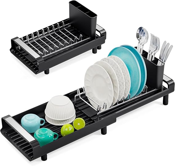 KINGRACK Small Expandable Dish Drainer Rack, Black