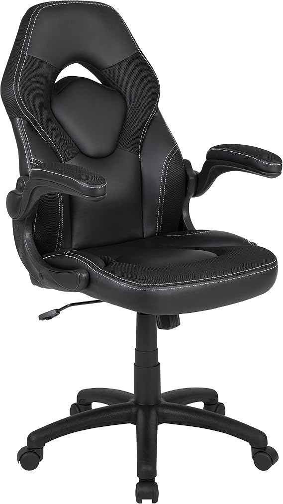 Gaming Chair, Racing Style Ergonomic Office Chair, Adjustable Swivel Computer Chair with Flip-Up Arms, Black LeatherSoft