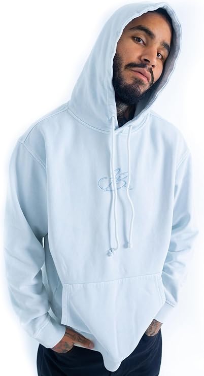 FUBU Ice Blue Garment Washed Script Hoodie, Medium