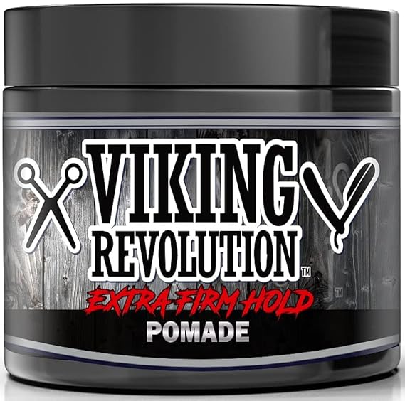 Viking Revolution Extreme Hold Pomade for Men Style & Finish Your Hair - Extra Firm,Strong Hold & High Shine for Mens Styling Support - Water Based Male Grooming Product is Easy to Wash Out, 4oz