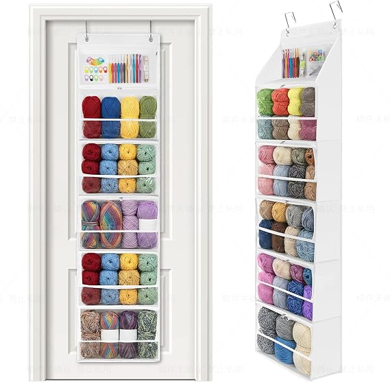 Yarn Storage, Over The Door Hanging Yarn Storage Organizer, Yarn Heaven Storage Bag | 6 Tiers Large Capacity Yarn Holder, Yarn Organizers and Storage for Knitting Needles, Crochet Accessories