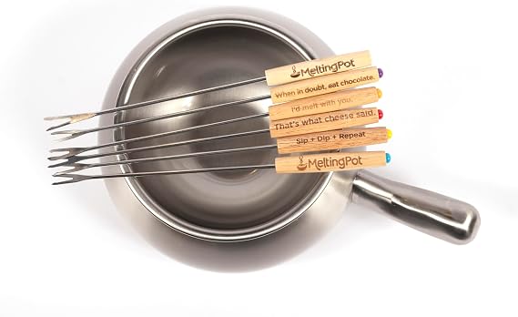 Official Melting Pot 8-Piece Fondue Set, 2-Qt Stainless Steel Pot, 6 Forks