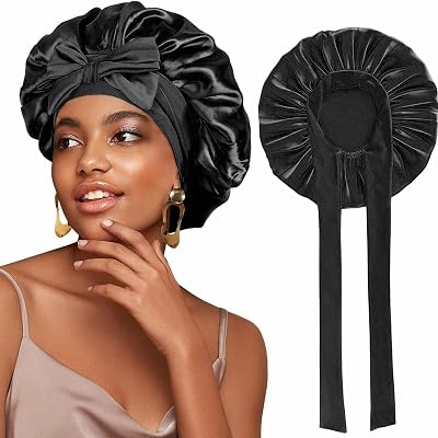 Silk Bonnet for Sleeping, Satin Hair Wrap Cap for Women, Double-Layer Bonnet with Tie Band, Hair Accessories