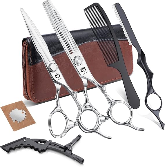 DRAGON RIOT Hair Cutting Scissors Shears Set Silver Professional Hairdressing Scissors Kit for Men Women Pets Home Salon Barber Cutting Kit