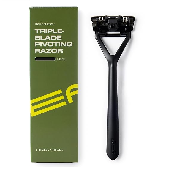 Leaf Shave Leaf Razor - All-Metal Safety Shaver, 10 Blades - Black