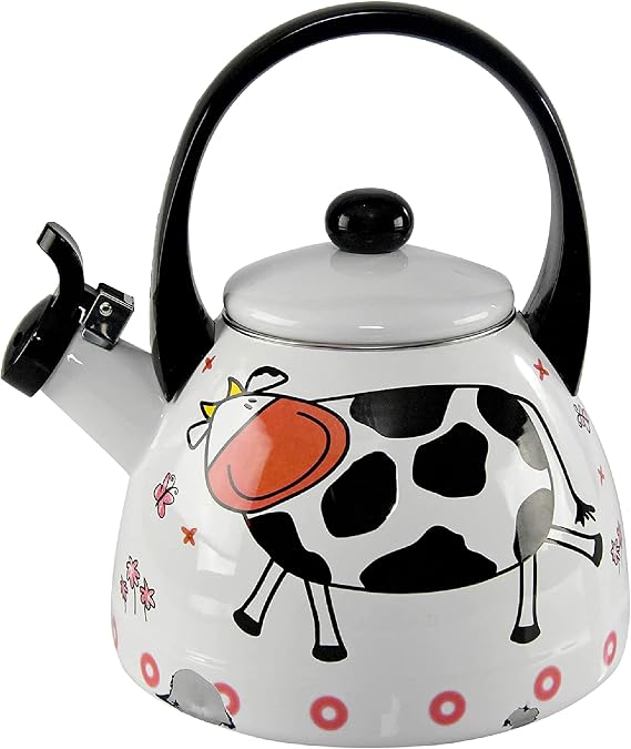 HOME-X Cow Kettle, 2 Quart Whistling Tea Kettle for Gas Top or Electric Stoves, The Perfect Addition to Any Kitchen, Cute Teapot, Kitchen Accessories, Animal Kettle