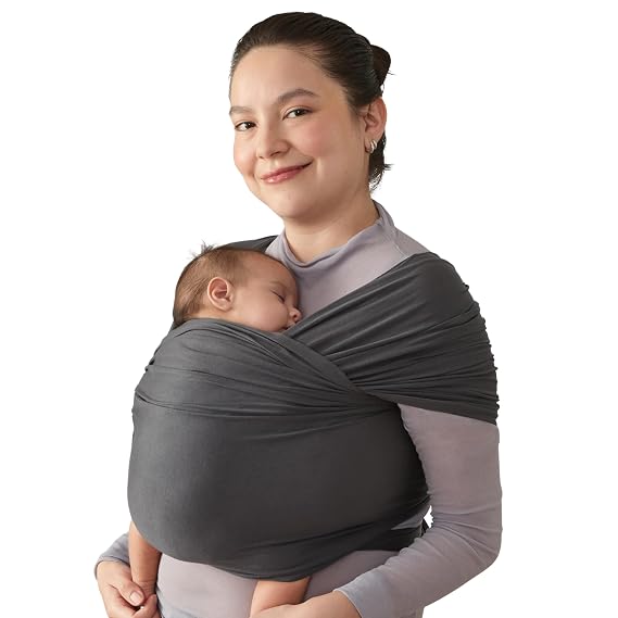 Ergobaby Aura Baby Wrap Carrier for Newborn 0-12 Months | Soft Stretchy Infant Wrap Carrier with Hip-Healthy Positioning, Pre-Tied Design, Fits 8-25 lbs, Soft Black