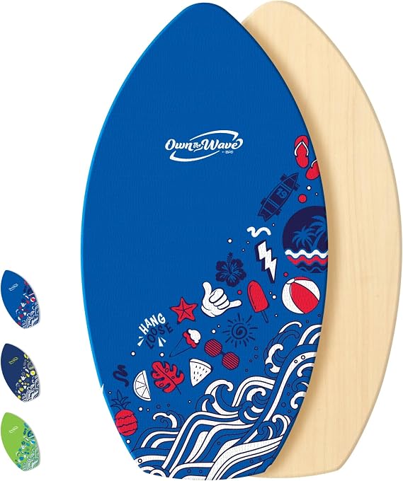 BPS 'Hang Loose' 35" / 40" Skimboard for Beginners with Colored EVA Grip Pad and High Gloss Clear Coat Wooden Skim Boards Kids Adults (Own the Wave Collection)