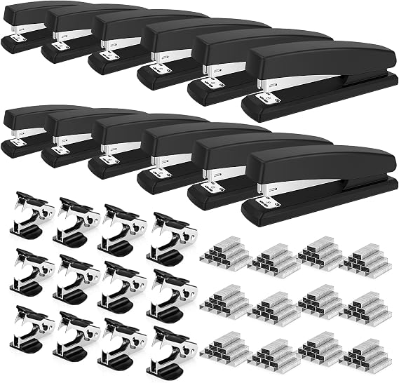 Deli Stapler, 12 Pack Staplers, 12000 Staples and 12 Staple Removers, Black