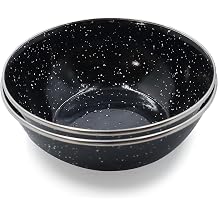 Navoys 2 Enamel Camping Bowls - Black, Heat Resistant, Ideal Accessory for Camping, Picnic, Hiking, Fishing (2 Bowls)