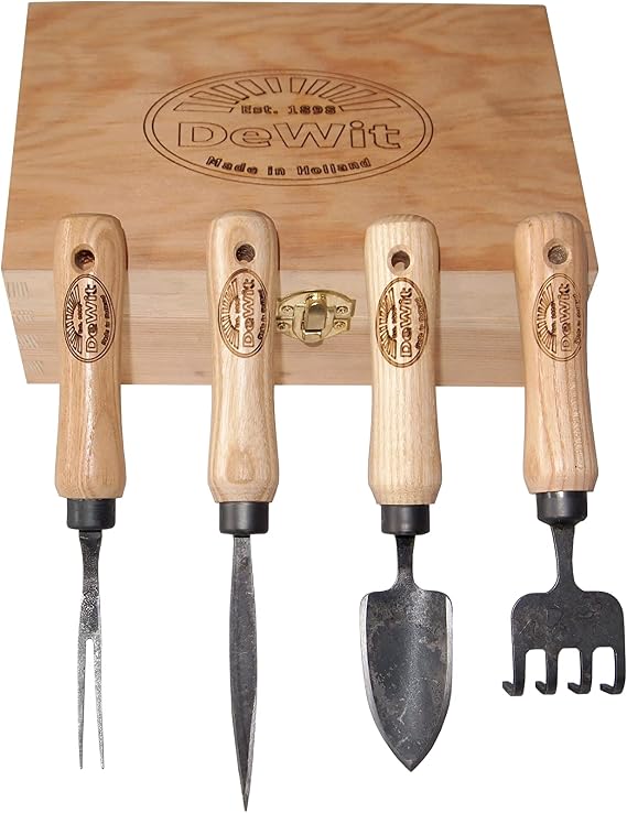 DeWit Bonsai Tool Kit in Wooden Box Precision Hand Tools for Bonsai & Miniature Gardening, Tempered Boron Steel with Ash Hardwood Handles