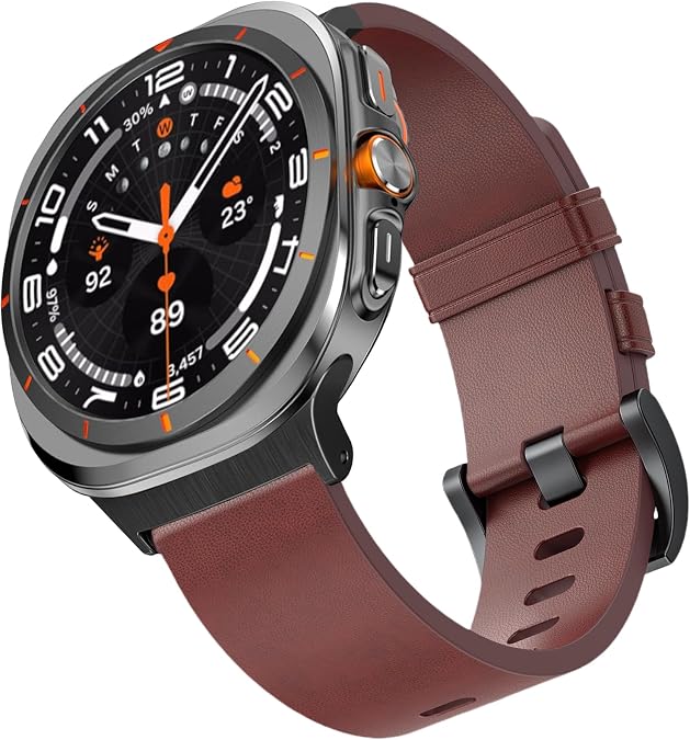 Horween Leather Band Compatible with Samsung Galaxy Watch Ultra 47mm (2024), Top Genuine Leather Adjustable Replacement Straps for Men Women