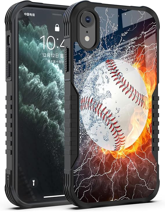 Compatible with iPhone XR Case for Man Boys, Heavy Duty Shockproof Hard PC Cover Soft Silicone Bumper Impact Resistant Protective Case for iPhone XR (2018 Release)-Baseball Legend