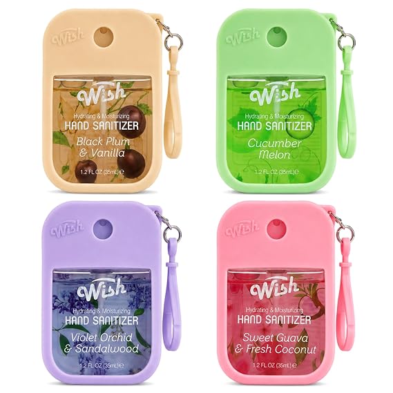 Wish Hand Sanitizer Spray Travel Size - Power Mist Hydrating Hand Sanitizer with Keychain and Case - Cute Portable Pocket Spray for Purse Women Girls Trips Bloom Collection