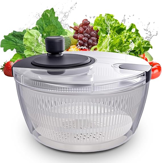 Salad Spinner Large, Fruit Washing Bowl with Strainer, Quick and Easy Use Lettuce Spinner, Fruits and Vegetables Washer, Lettuce Salad Dryer, Kitchen Essentials (4L/4.23Qt)