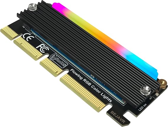M.2 PCIe NVMe Adapter SSD Expansion Card with RGB Light Bar and Aluminum Heatsink Solution, Supports PCI-Express 3.0/4.0/5.0/X4/X8/X16 Slots.