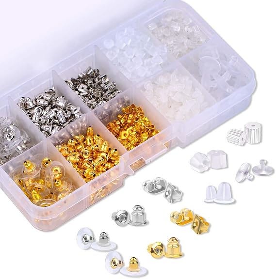 Earring Backs 10 Styles Earring Accessories Safety Bullet Earring Clutch Hypoallergenic 1040 Pieces (10 Styles)