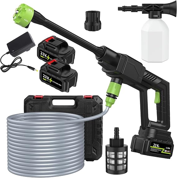 Cordless Power Pressure Washer, Portable Pressure Washer 500PSI, 1GPM, 6-in-1 Nozzle Electric Power Washer, Rechargeable Battery Powered Handheld Washer for Car, Floor, Fence Green