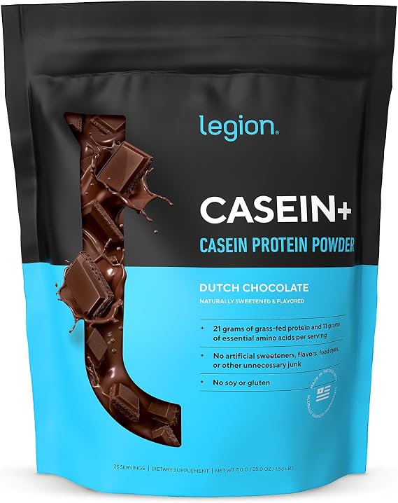 Legion Casein+ Micellar Casein Protein Powder, Dutch Chocolate, Grass-Fed