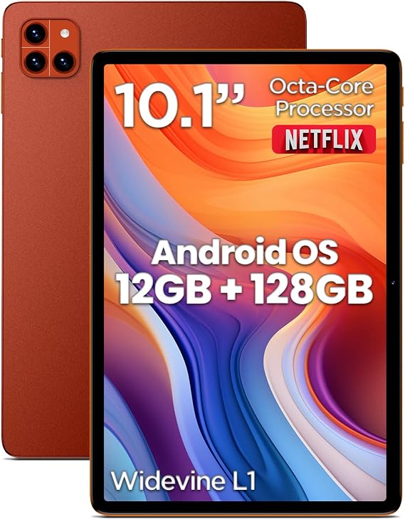 Callsky-Tab Tablet: 10 Inch Tablet, Android Tablets, 12GB RAM 128GB ROM, Octa-core Processor, IPS HD Display, Widevine L1, WiFi 6 & Bluetooth 5.4, Dual Cameras, Dual Speakers, 6000mAh Battery(Orange)