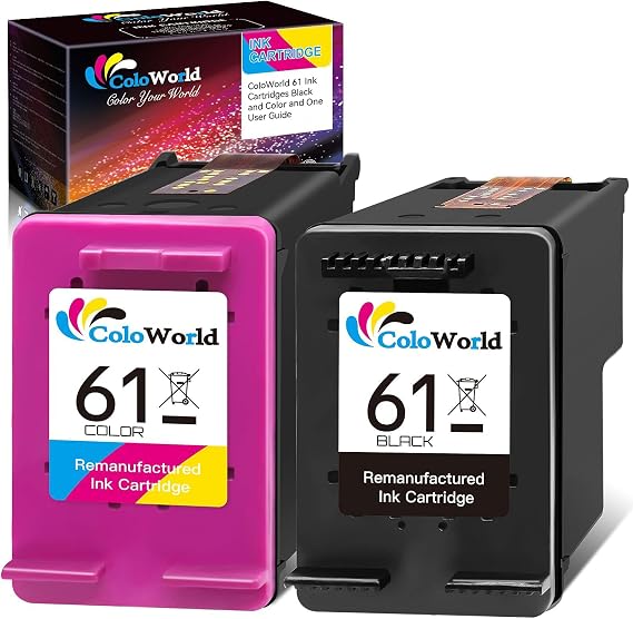 ColoWorld Ink Cartridge Replacement for HP 61 Ink Cartridge Combo Pack Fit for Envy 4500 4502 5530 DeskJet 2512 1512 2542 2540 2544 3000 3052a OfficeJet 4630 Printer (1 Black,1 Color)