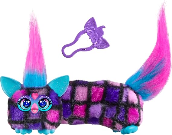 FURBY DJ Furblets Dis-Co-Dazz Mini Electronic Plush Toy with Funny Stretchable Sound Effects & Music, Speaks Furbish, Pink, Purple, Black