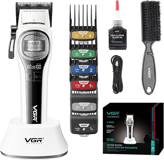 VGR 888C Professional Hair Clippers for Men with 8000 RPM Motor, White
