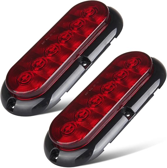2x 6 Oval Trailer Tail Light Stop Turn Brake w/Surface Mount Grommets