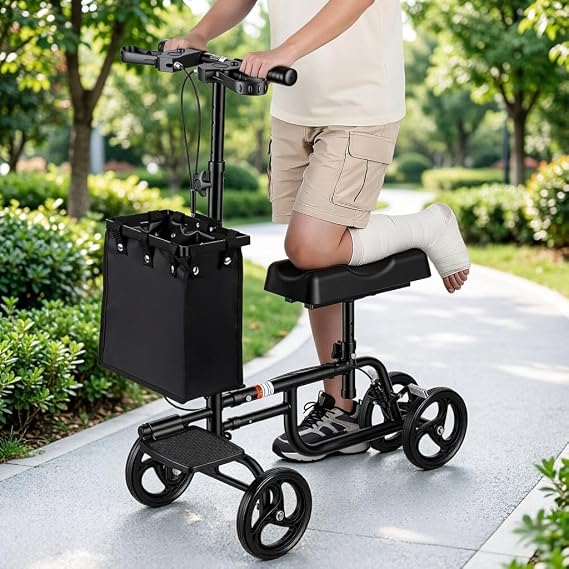 Knee Scooter, All Terrain Foldable Knee Walker, Knee Scooter for Adults with Dual Braking System, Compact Crutch Alternative for Foot Surgery