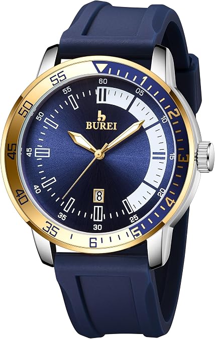 BUREI Watches Fashion Geometric Design Quartz Wristwatch Men Silicone Waterproof Sport Casual Classic Fashion Men Watch Gift for Men