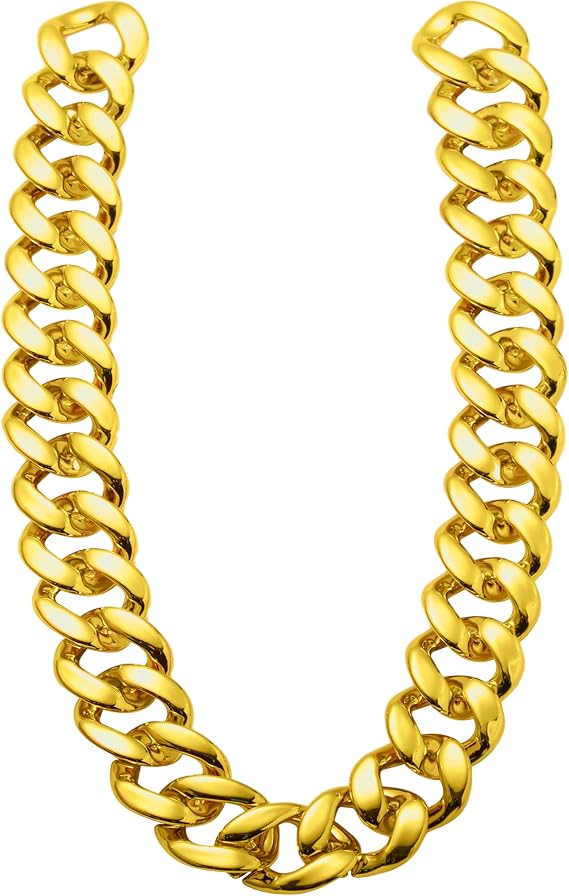 Spooktacular Creations Chunky Fake Gold Chain for Hip Hop Rapper Costume Jewelry, Fake Plastic Gold Necklace Accessories for 80s 90s Men Women Halloween Costume Dress Up Party Props