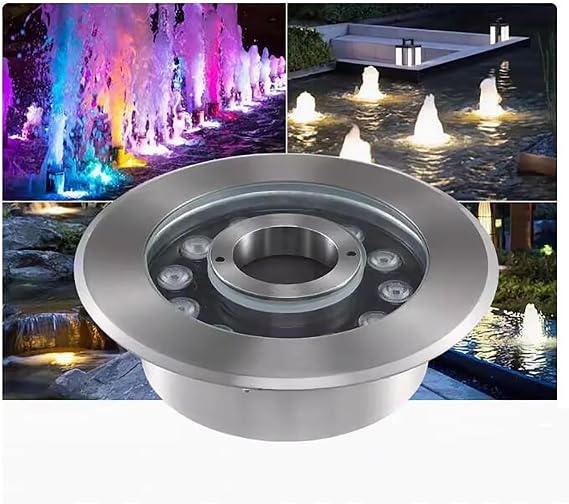 LED Ring Underwater Fountain Light - 12/24V Underwater Pond Light, Stainless Steel Park Plaza Fountain Lights, IP68 Waterproof Submersible LED Landscape Spotlights(White,6w(24V))