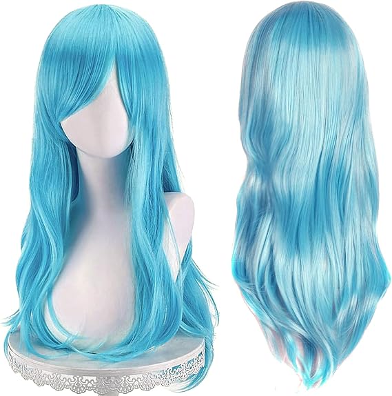 Colorfulpanda Light Blue Wig Long Curly Wavy Wigs for Women Ladies Cosplay Party Halloween Costume Heat Resistant Synthetic Wig 28 inches 70cm