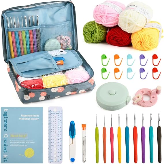 CENBEN 40pcs Crochet Kits for Beginners, Ergonomic Crochet Hooks Set with Storage Bag, Crochets Starter Kit with Wool Yarn and Instructions for Beginners Adults