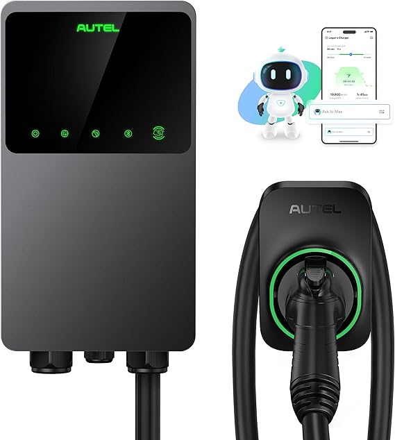 Autel Level 2 EV Charger up to 50Amp, 240V, Indoor/Outdoor Car Charging Station with J1772 Connector, Wi-Fi and Bluetooth Enabled EVSE, Hardwired,25-Foot Cable with Separate Holster, Dark Gray