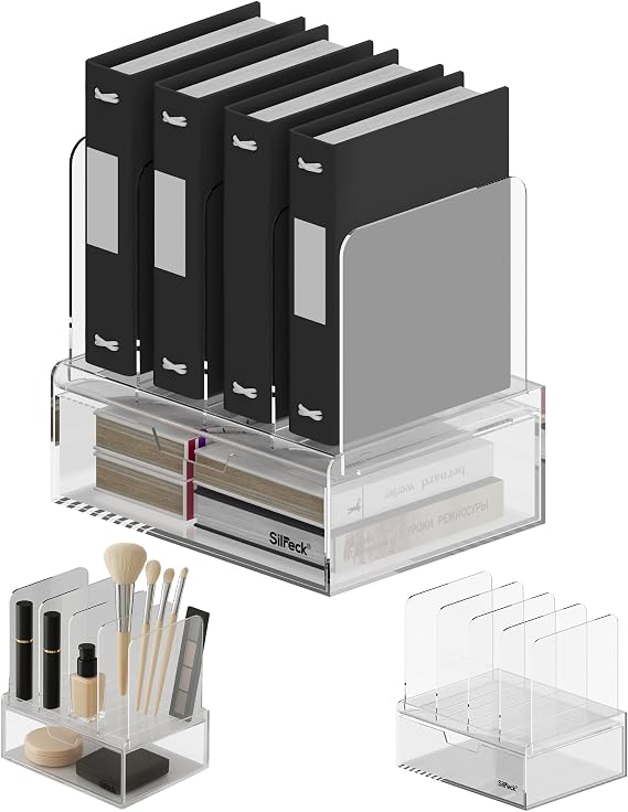 Acrylic Desktop Organizer Easy-Access Drawer I Clear Desktop Storage for Office, Home,Makeup & Accessories Multifunctional Organizer for Stationery, Cosmetics & Small Items (PRO26 With Drawer)