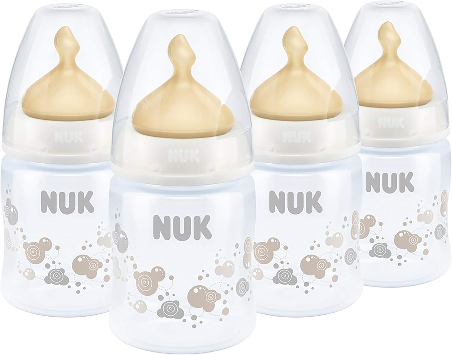 NUK First Choice Baby Bottles Set, 0-6 Months, Latex Teat, Anti Colic Vent, BPA 150ml, 4 Count