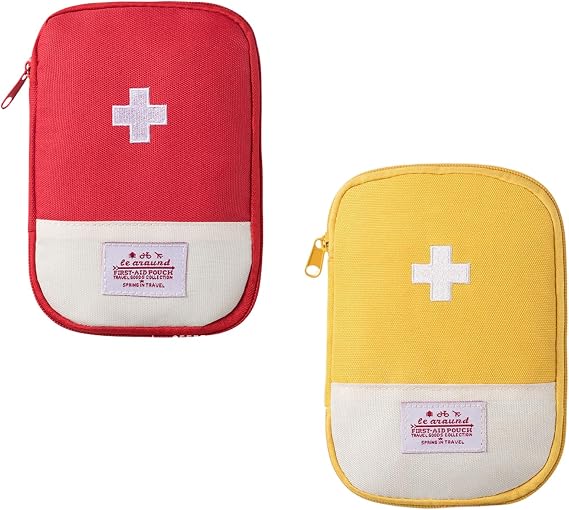 Travel Mini First Aid Pouch,2 Pack Travel Medicine Bag Medical Kits Empty Bag for Car Hiking Camping Outdoor Activities (Red,Yellow)