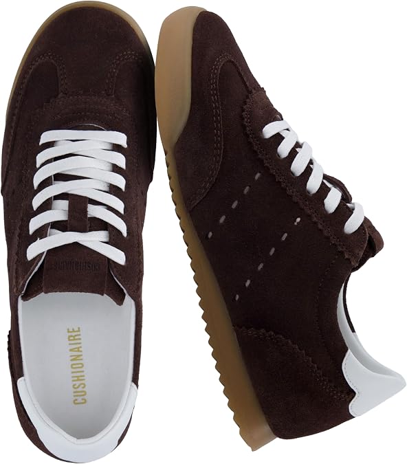 CUSHIONAIRE Tick Tock Fashion Sneakers for Women, Retro Suede Lace Up Shoes