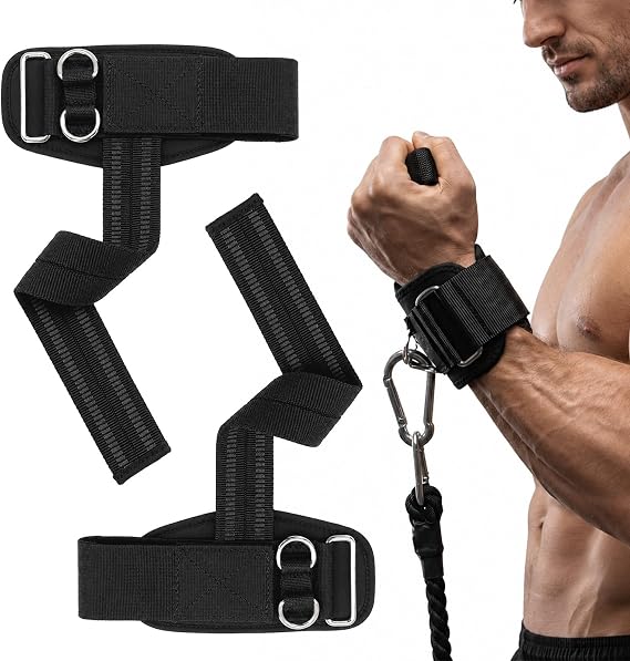 2-in-1 Weight Lifting Straps with Cuffed D-Ring, Gym Straps for Weightlifting and Cable Machine Workouts, Anti-Slip Particles,for Men & Women