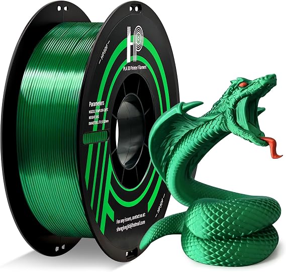 HP3DF PLA Filament, Silk PLA, 3D Printer Filament, PLA Filament 1.75mm Dimensional Accuracy +/- 0.02mm, 1KG Spool (2.2 lbs), Fit Most FDM Printer (Silk Green)