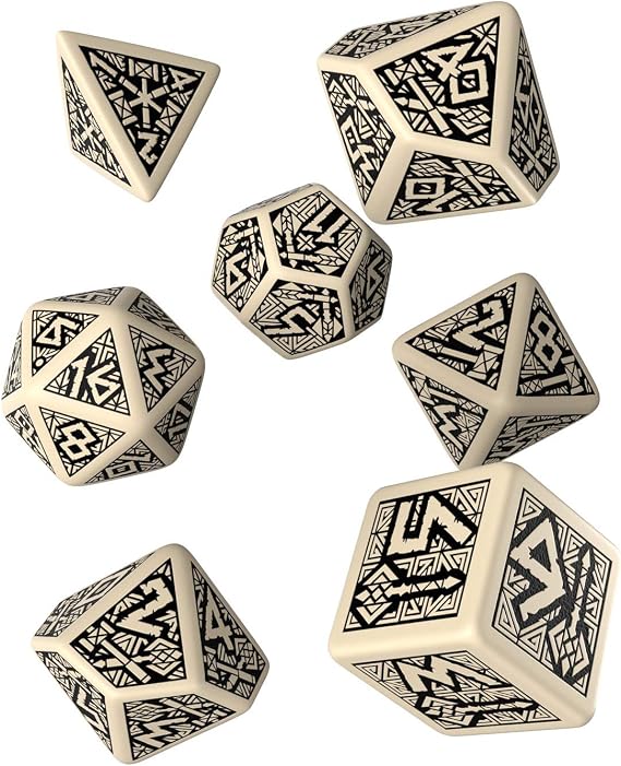 Q-Workshop Dwarven Beige & Black Ornamented Polyhedral RPG Dice Set