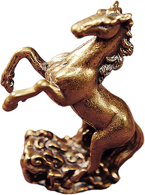 Brass Horse Statue Mini Horse Figurine Standing on Clouds Chinese Zodiac Feng Shui Sculpture for Good Office Desk Decor 1.96 in