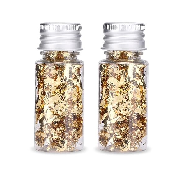 2 Bottles Gold Leaf, 10g Gold Flakes for Nails Decorating for Epoxy Resin, Greeting Cards, Paintings, Candle Making Foil Flakes