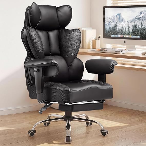 COMHOMA Big and Tall Office Chair Heavy Duty Gaming Chair with Deluxe Embossing Leather High Back Wider Ergonomic Computer Chair with Foot Rest 150Reclining Pocket Spring Lumbar Support